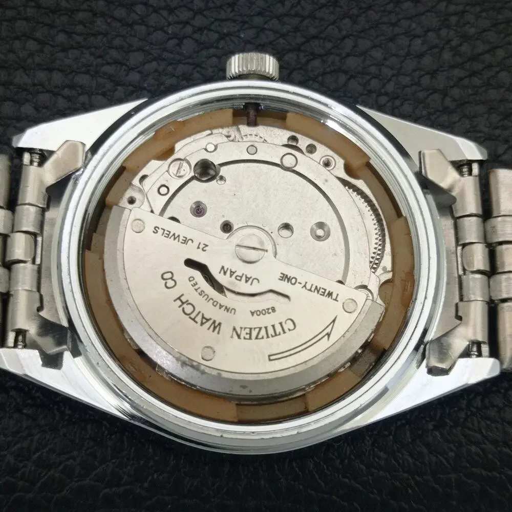 Vintage 1978 Citizen Automatic Mens Silver Watch W/daydate & Red accents